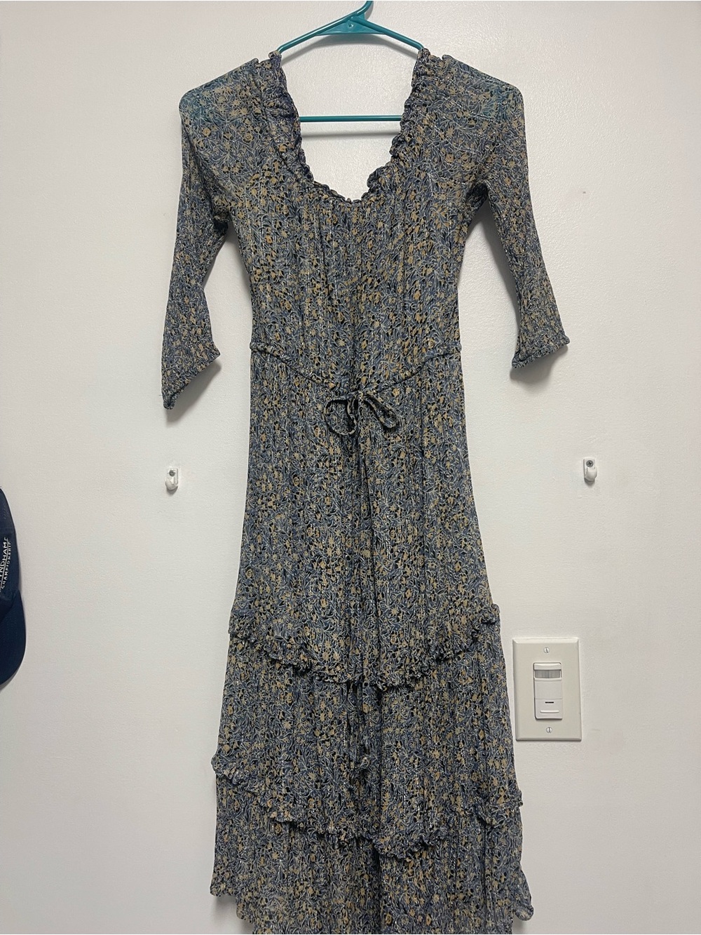 Anthropologie Blue and Yellow Floral Maxi Dress